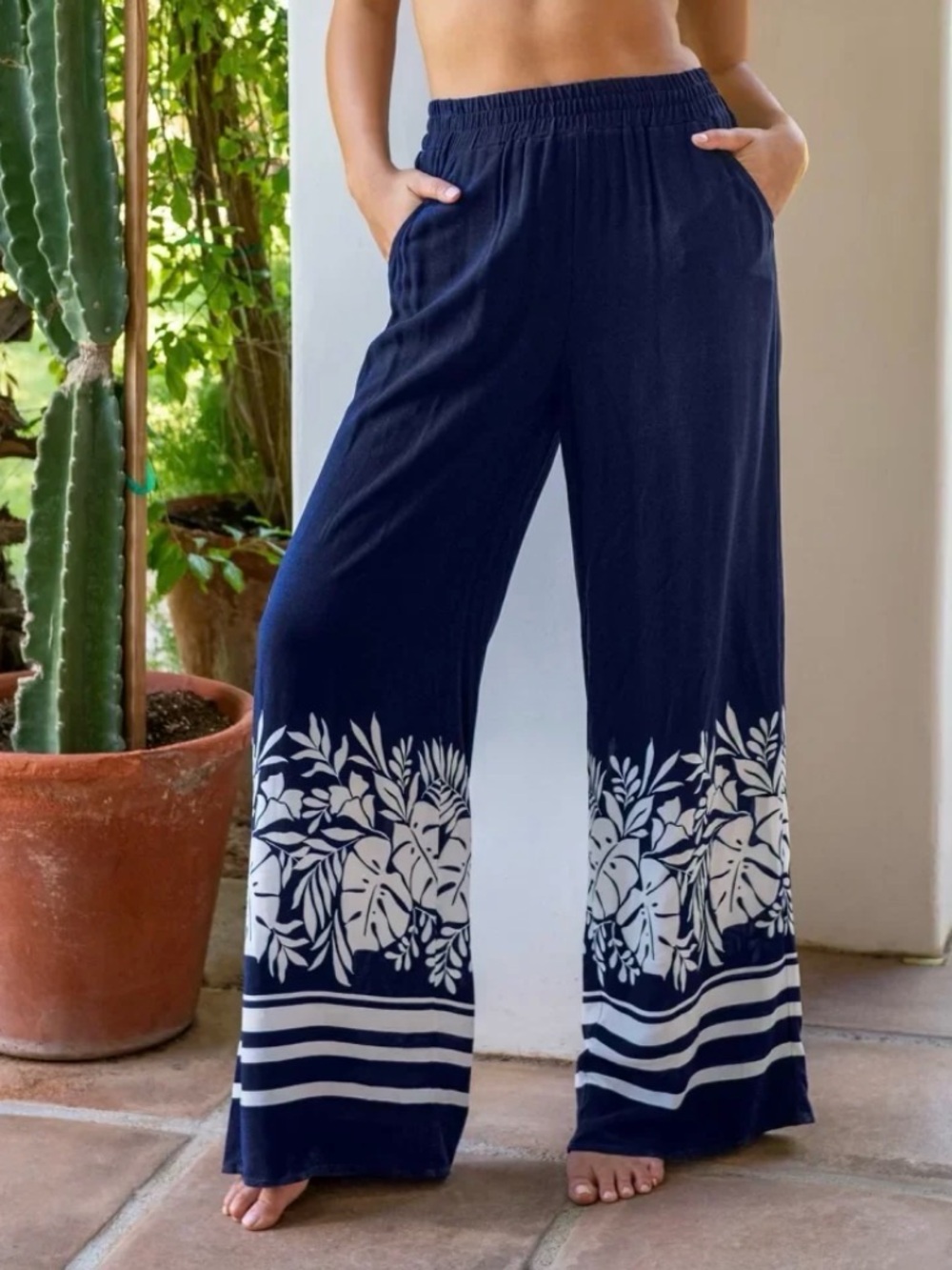 BEACH BUNGALOW PALAZZO PANT COVER UP-LA BLANCA XL $110